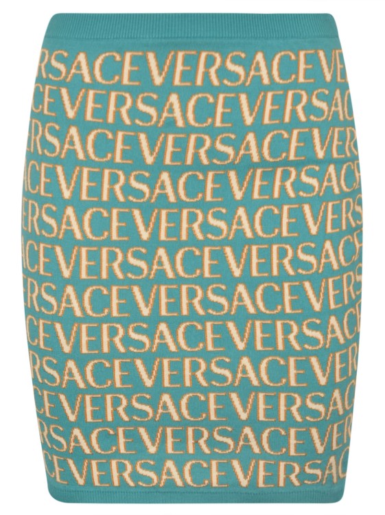 Shop Versace Allover Logo-jacquard Miniskirt In Green