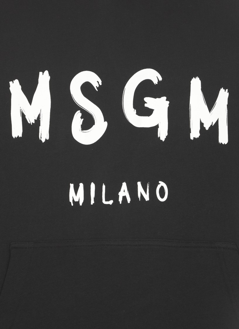 Msgm Logo Print Cotton Hoodie In Black