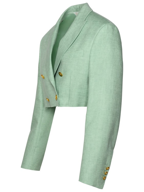 Shop Palm Angels Green Linen Blazer In Grey