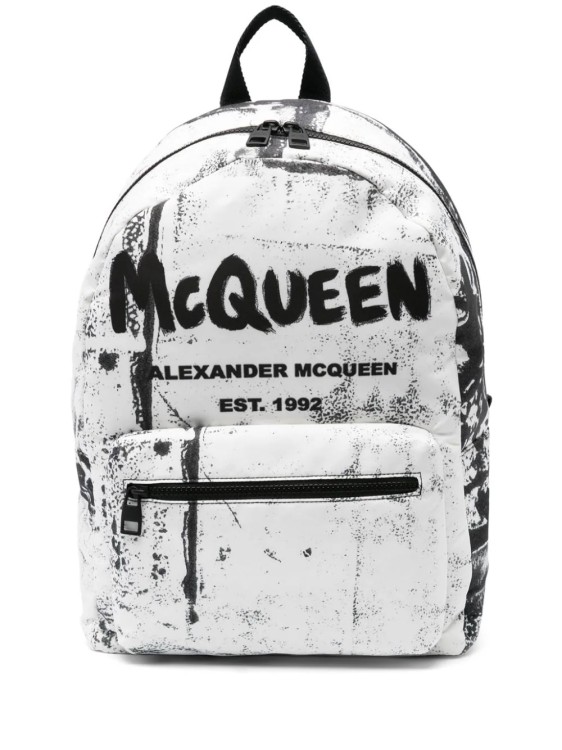 Shop Alexander Mcqueen Backpack Graffiti Print White/black
