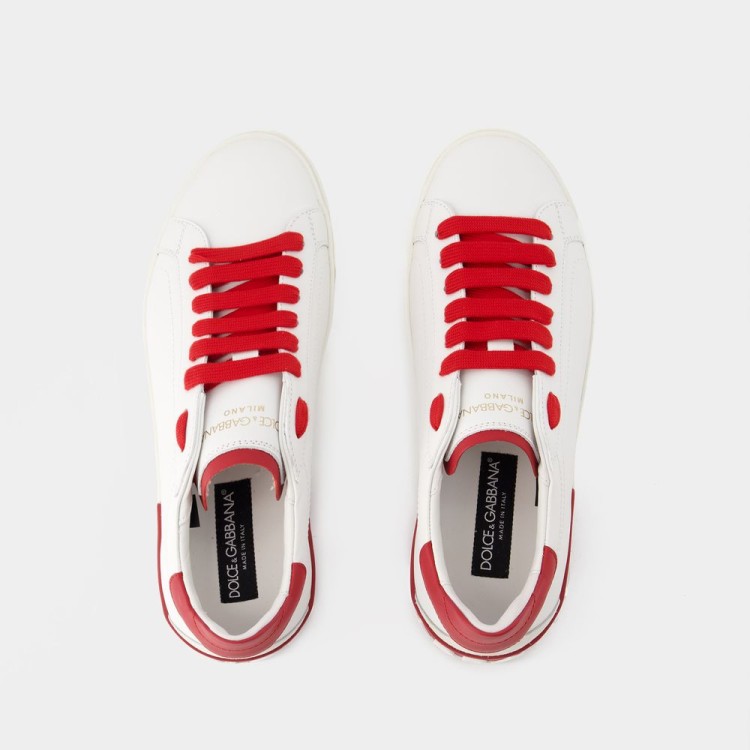 Shop Dolce & Gabbana Portofino Sneakers - Leather - White/red