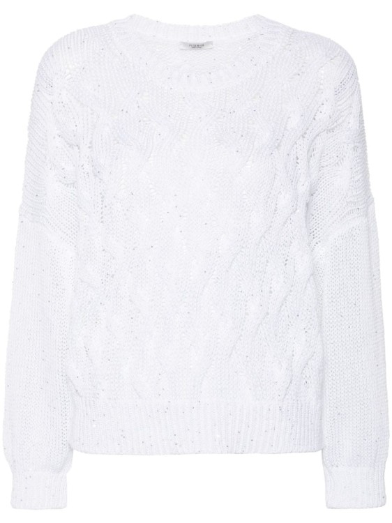 Shop Peserico White Sequin-embellished Cable-knit Knitwear Jumper