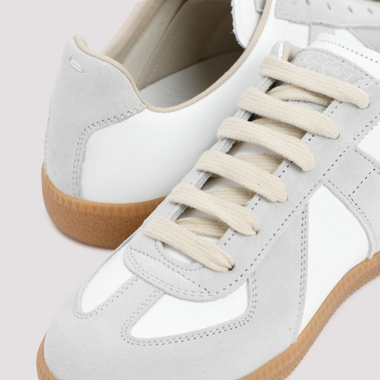 Maison Margiela Women Replica Low-top Leather Sneakers With Suede Inserts In White