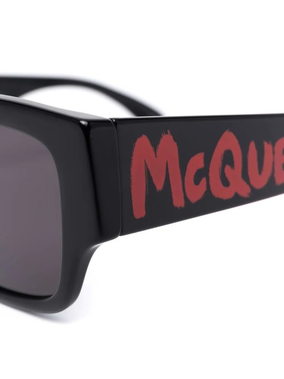 Shop Alexander Mcqueen Black Graffiti Rectangular Sunglasses