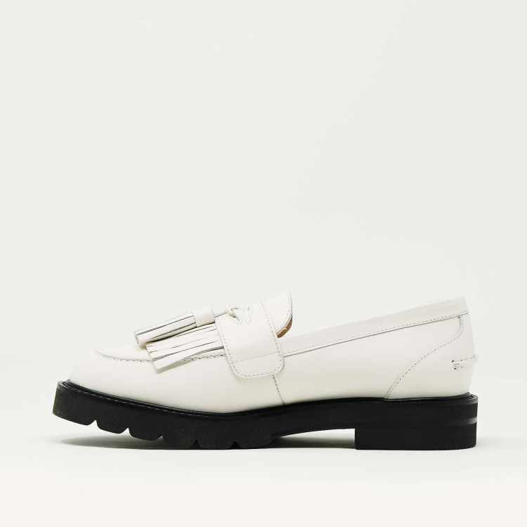 Shop Stuart Weitzman Moccasin In White Leather