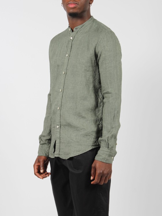 Shop Brian Dales Mandarin Collar Linen Shirt In Grey