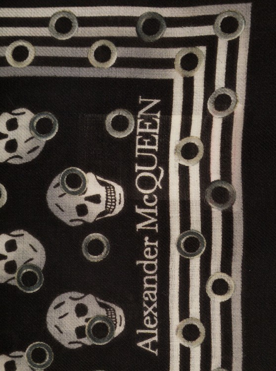 Shop Alexander Mcqueen Black Scarf With All-over Skull Print And Fringed Hem In Wool