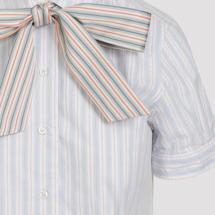 Shop Thom Browne Short Sleeves Tucked Orange Cotton Blouse In Blue
