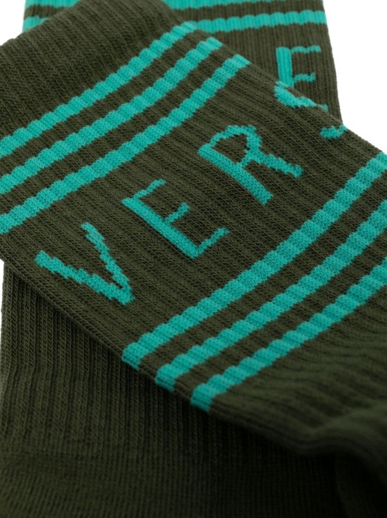 Shop Versace Green Logo Socks In Black