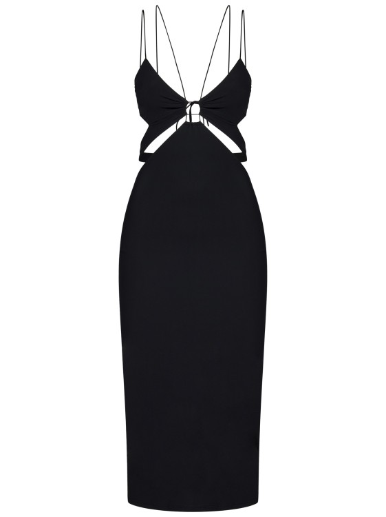 Shop Amazuìn Klea Deep Black Stretch Jersey Double Strappy Midi Dress