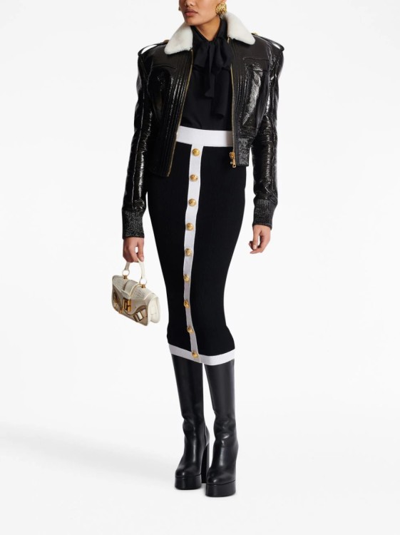 Shop Balmain Knit Midi Skirt Black/white