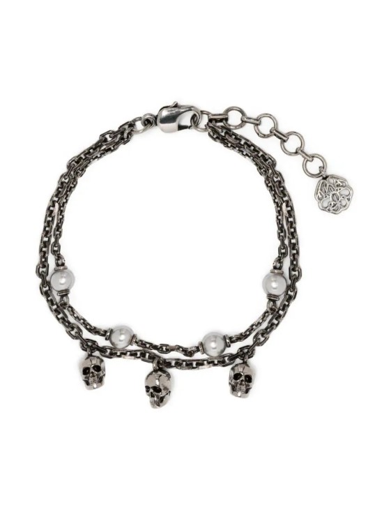 Shop Alexander Mcqueen Silver Pearl Skull Bracelet