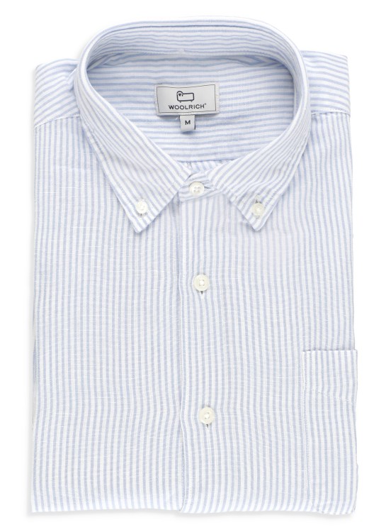 Shop Woolrich Blend Linen Shirt In Blue