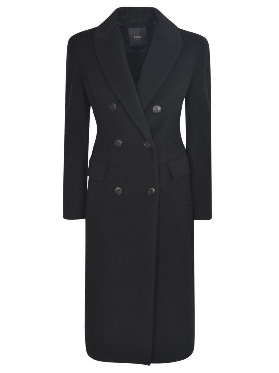 Shop Pinko Black Double-breasted Wool Coat