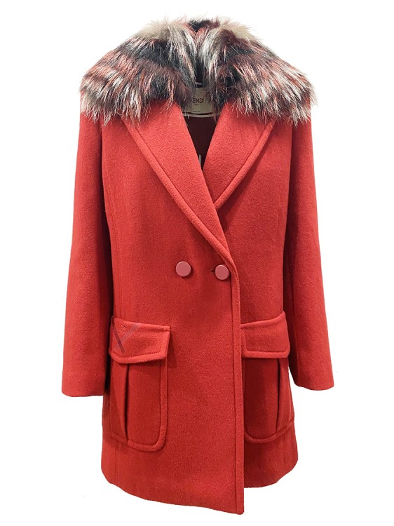 Shop Fendi Fur Collar Wool Coat In Red