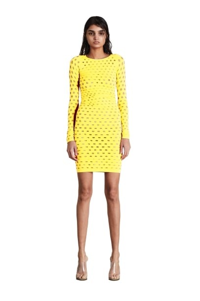 Maisie Wilen Perforated Dress In Yellow