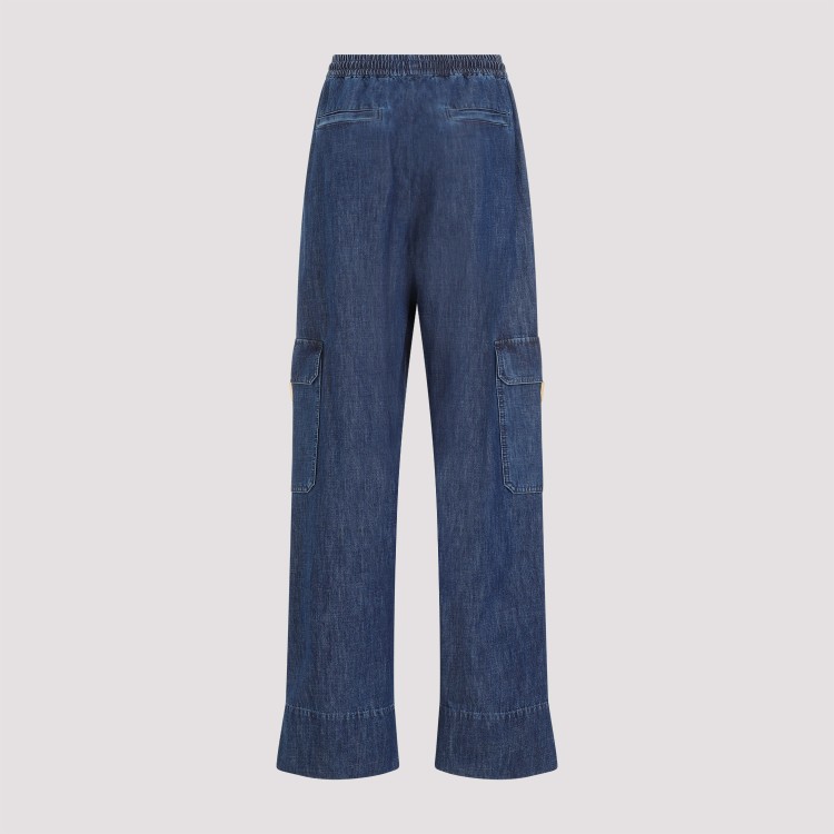 Shop Valentino Medium Blue Denim Cotton Chambray Cargo Pants