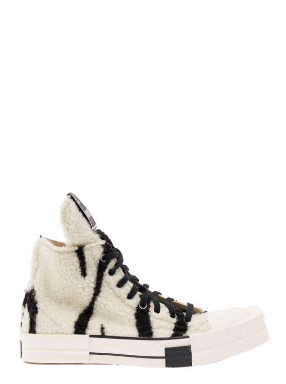 DRKSHDW BLACK AND WHITE SHEARLING SNEAKERS IN COTTON