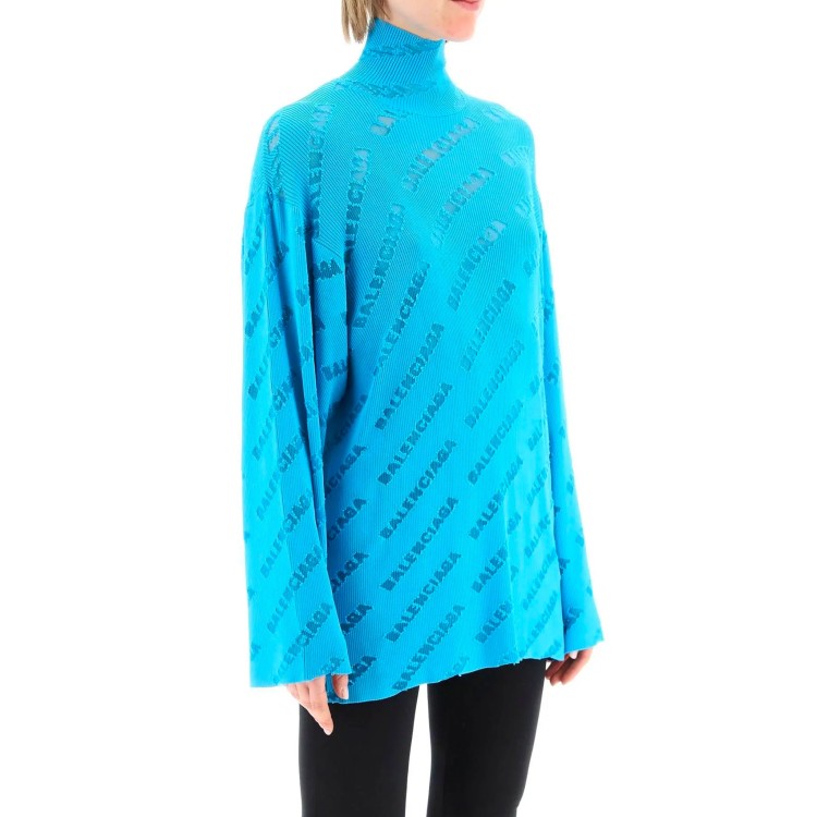Shop Balenciaga Logo Oversize Turtleneck Sweater In Blue