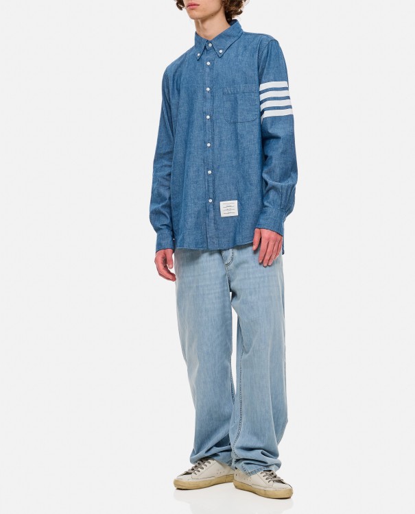 Shop Thom Browne 4-bar Cotton Button Down Shirt In Blue
