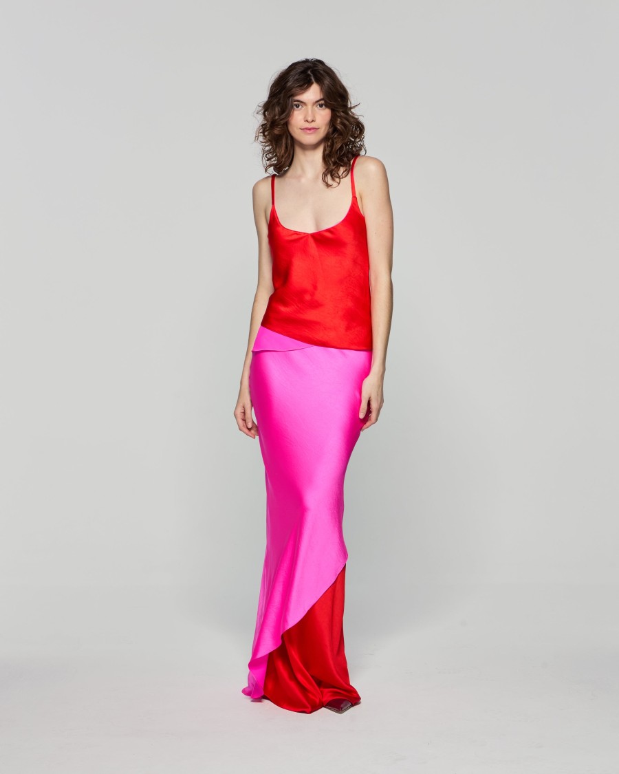Serena Bute Double Layer Maxi Skirt In Red