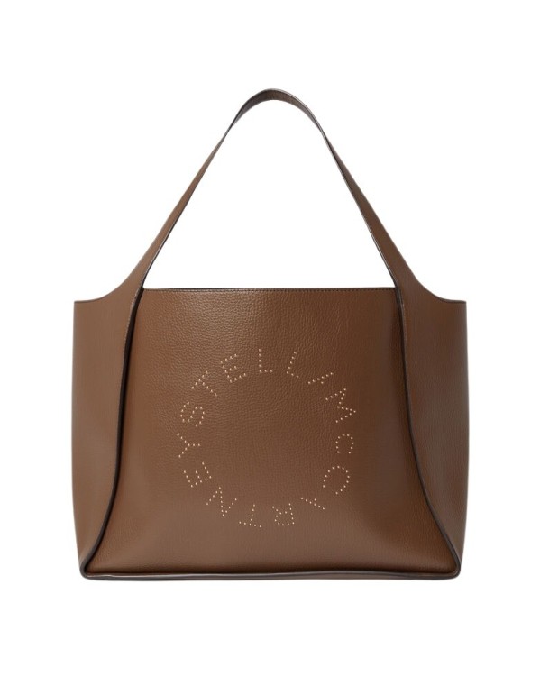 Stella Mccartney Studded Grainy Logo Tote In Brown