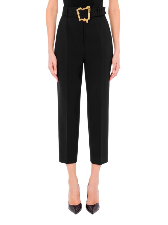 Shop Moschino Cropped Trousers In Black