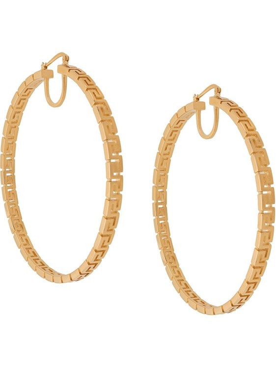 Shop Versace Greca Key Hoop Earrings In Gold