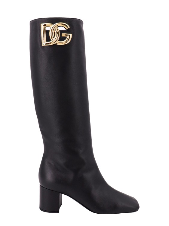 Shop Dolce & Gabbana Leather Boots With Metal Monogram In Black