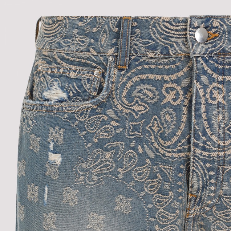 Shop Amiri Crafted Indigo Bandana Jacquard Straight Jeans In Blue