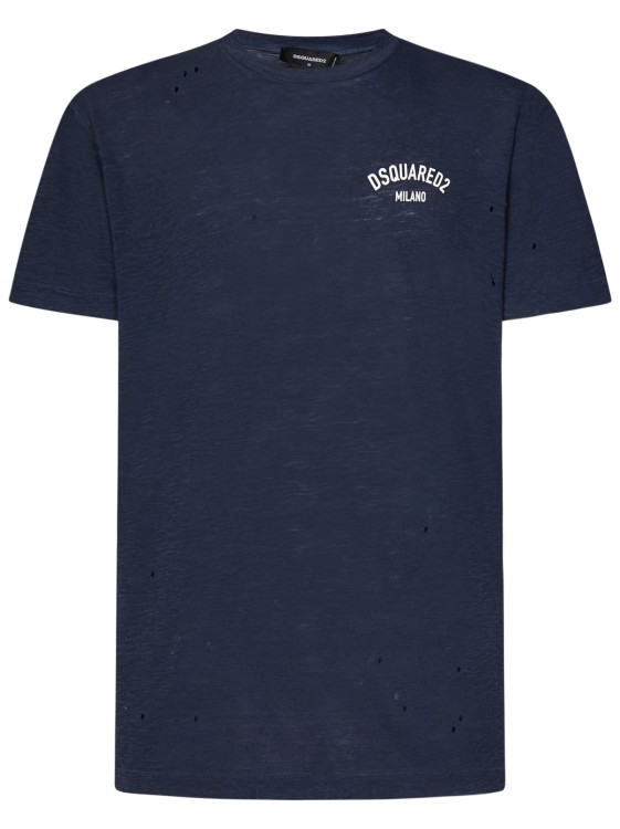 Shop Dsquared2 Navy Blue Cotton Blend T-shirt