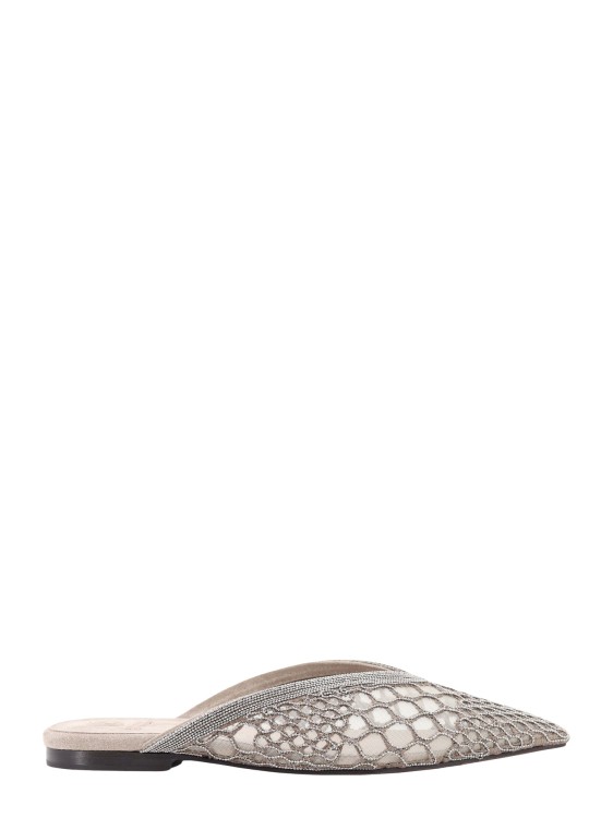 Shop Brunello Cucinelli Mesh Sabot With All-over Monili Embroidery In Neutrals