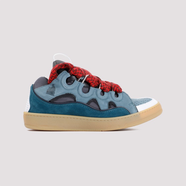 Lanvin Curb Sneakers In Suede And Fabric Color Blue And Red In Blue
