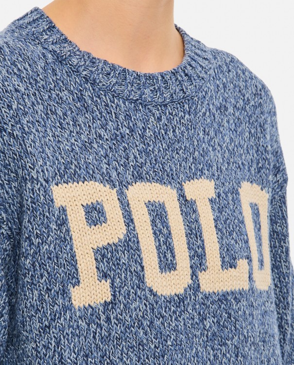 Shop Polo Ralph Lauren Cotton Wool Logo Pullover In Blue