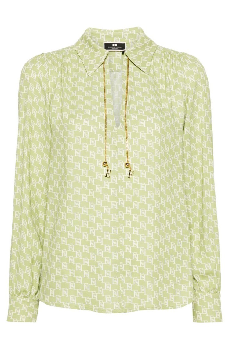 Elisabetta Franchi Monogram-print Cady Blouse In Green