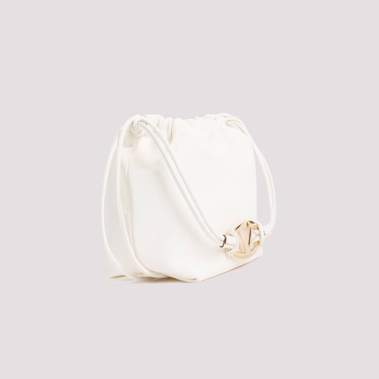 Shop Valentino Ivory Leather Vlogo Drawstring Bucket Bag In White
