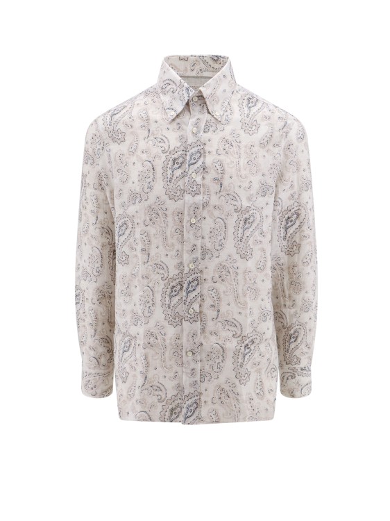 Brunello Cucinelli Linen Shirt With Paisley Motif In White