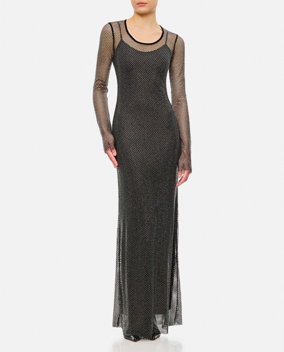 Sportmax Embellished Semi-sheer Cinese Gown In Black