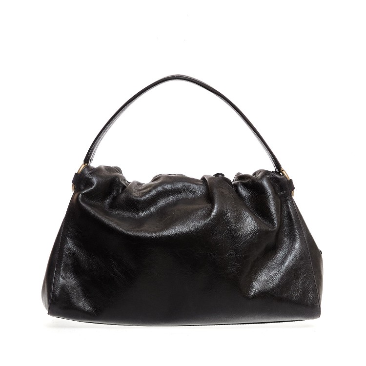 Orciani Puffy Media Black Leather Handbag
