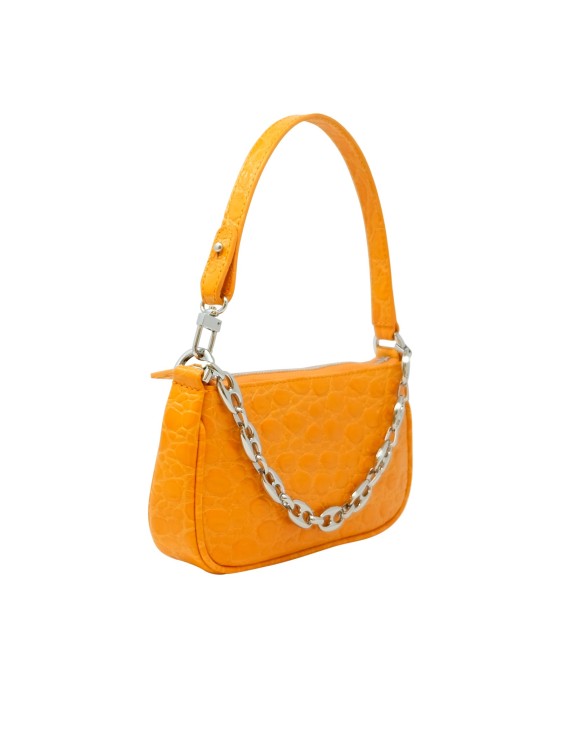 Shop By Far Mini Rachel Orange Croco Leather Handbag In Brown