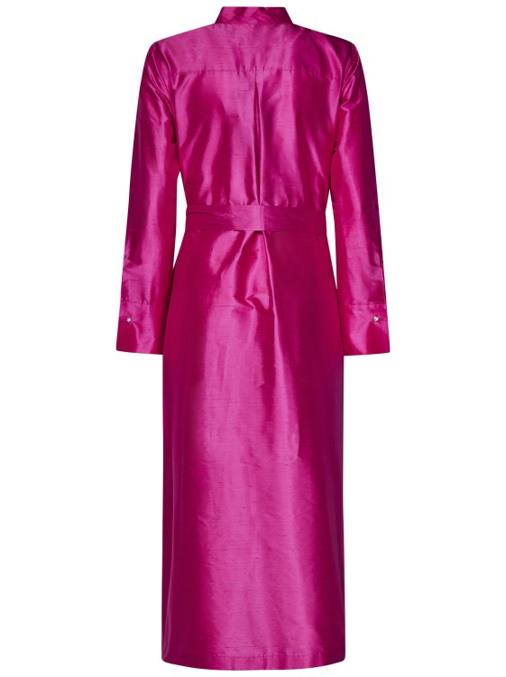 Shop Max Mara Fuchsia Silk Shantung Gradi Midi Shirt Dress In Pink