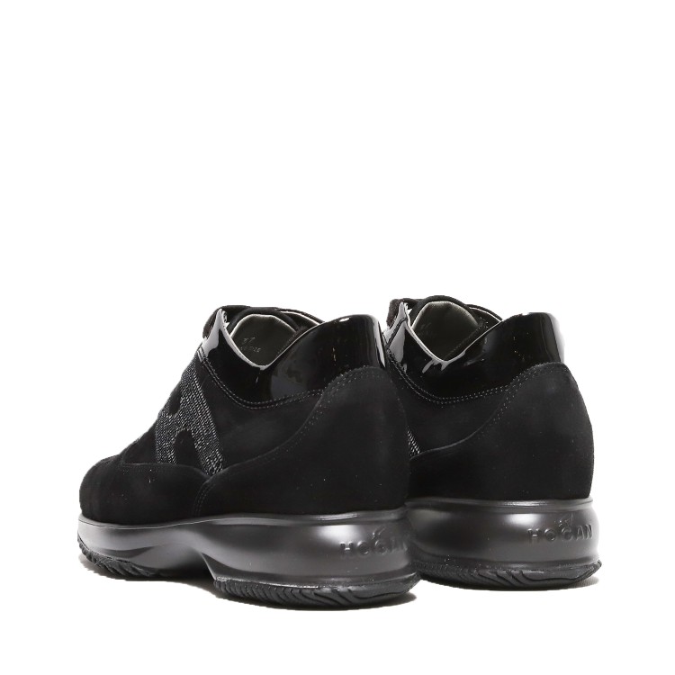 Shop Hogan Black Suede And Patent Leather Interactive Sneakers