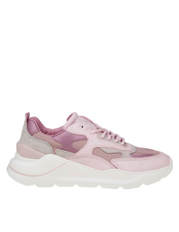 D.a.t.e. Fuga Mono Sneakers In Pink Leather And Fabric In White