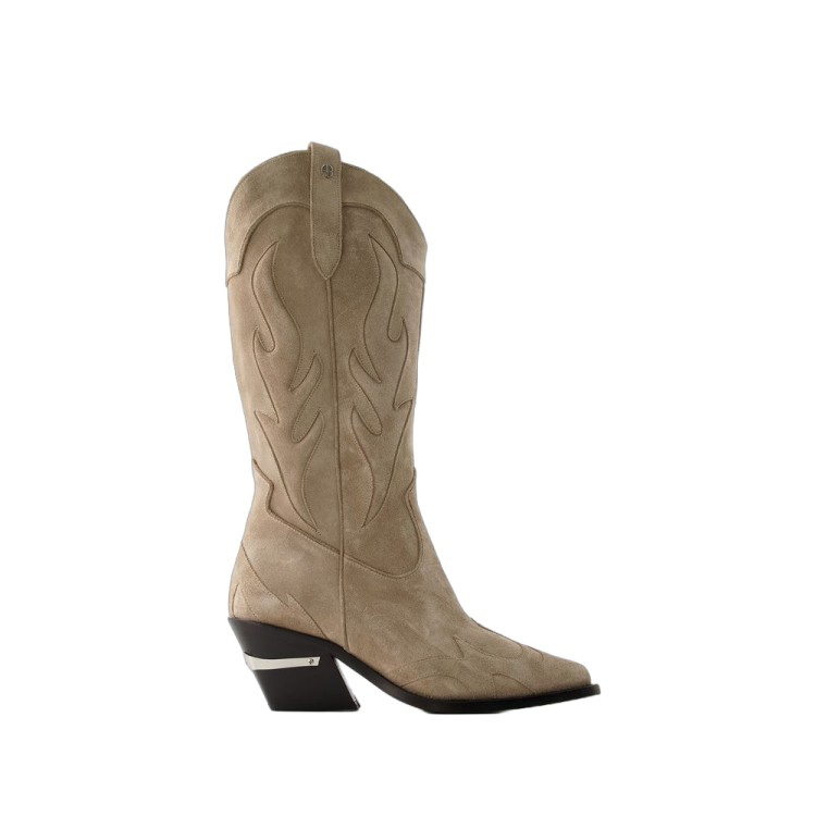 Shop Anine Bing Mid Calf Tania Boots - Leather - Taupe In Brown