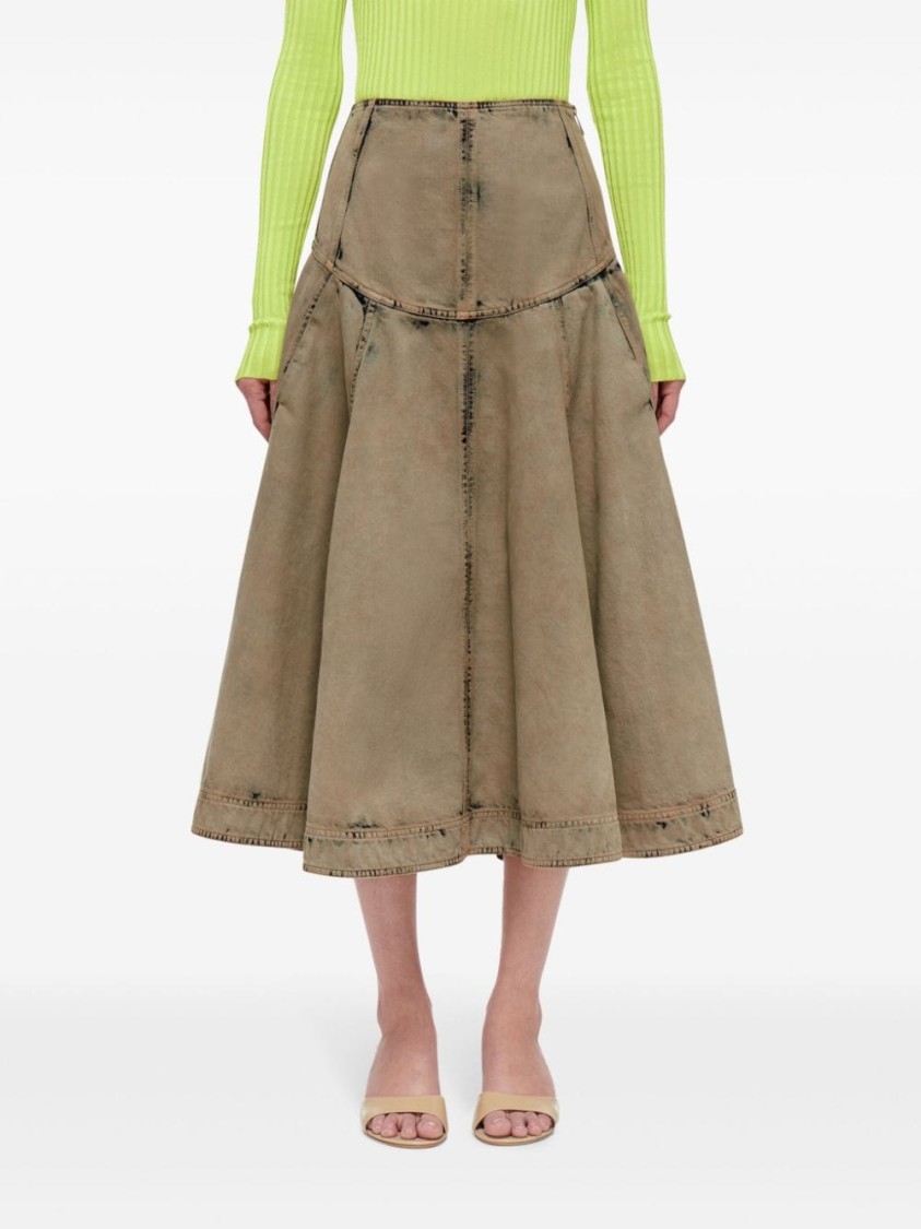 Ferragamo Flared Denim Skirt In Brown