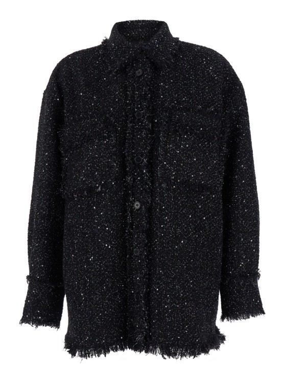 Msgm Black Shirt With All-over Multicolor Sequins In Heavy Fabric Woman In Black