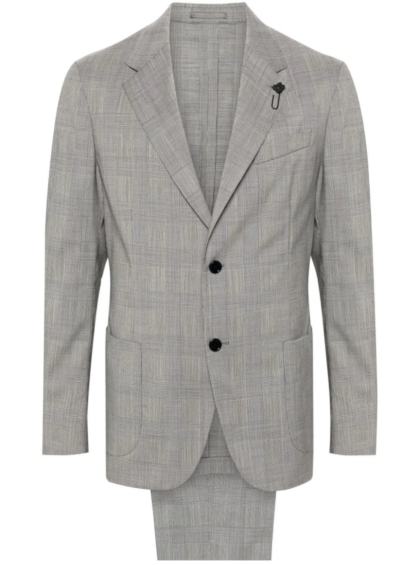 Lardini Prince-of-wales-check Wool Suit In Grey