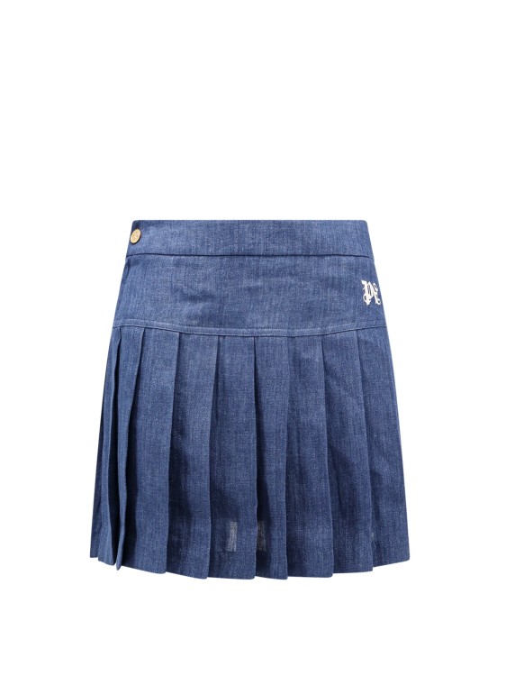 Palm Angels Linen Skirt With Embroidered Monogram In Blue