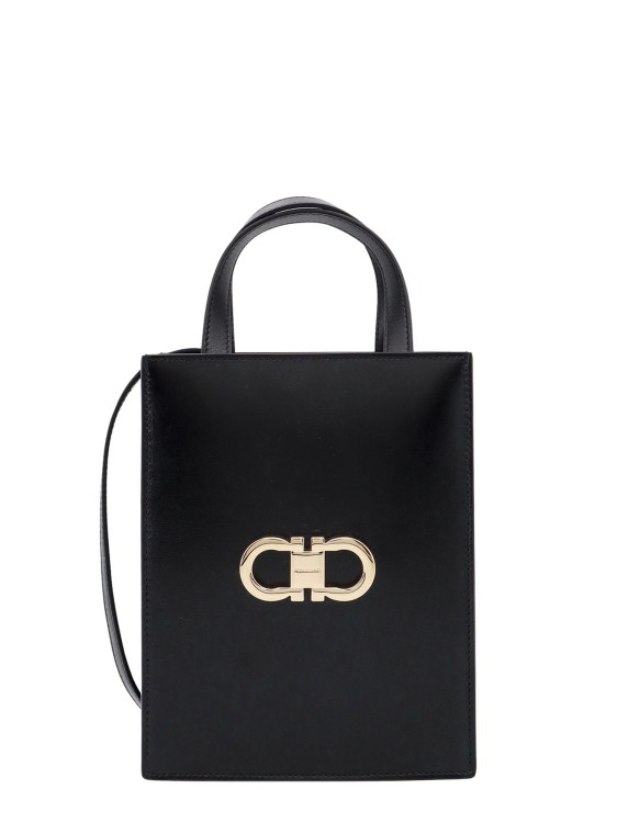 Shop Ferragamo Leather Handbag With Gancini Metal Logo In Black