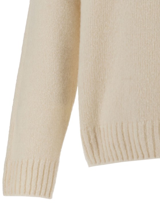 Shop Gaudenzi White Crewneck Sweater With Ribbed Trims In Alpaca And Wool In Neutrals